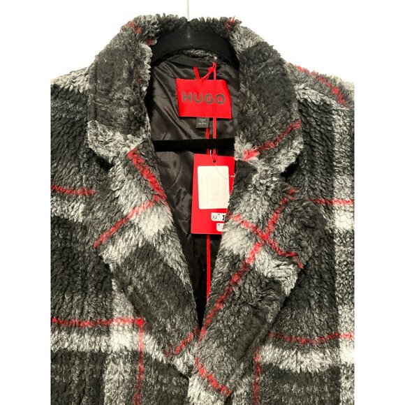 New Mens Hugo Boss Teddy Plaid Coat Wool-Blend Size Large - Picture 7 of 12